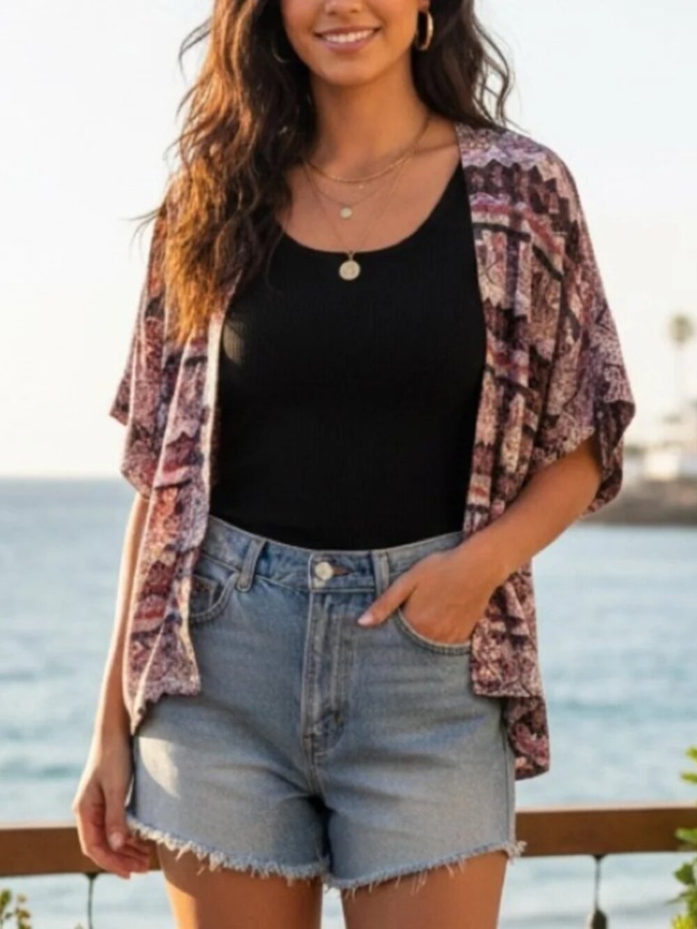 XXI Forever 21 Pink Printed Open Front Kimono Size S